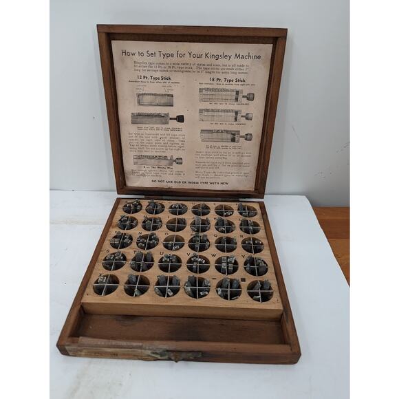 KINGSLEY HOT FOIL Stamping Printer letters Typeset ROMANY Lower case Wood Box - Picture 1 of 7